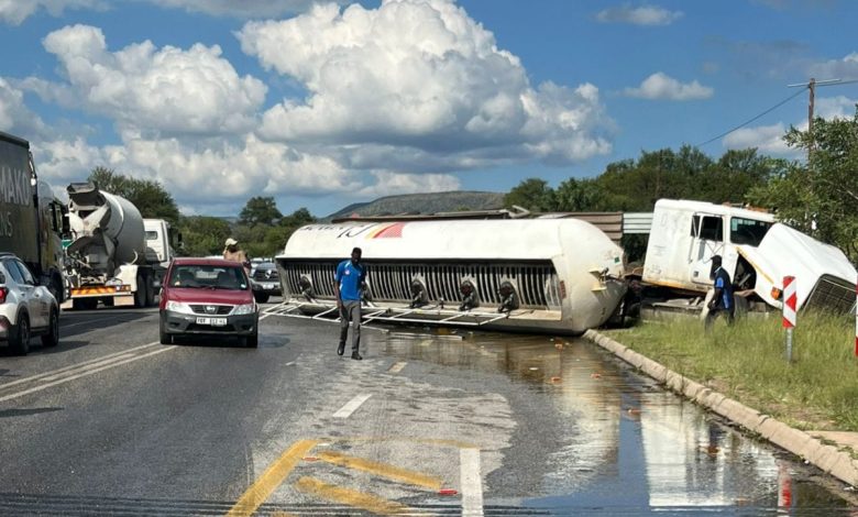 Hazardous-tank crash shuts road to Polokwane as spill chaos cripples Lebowakgomo traffic